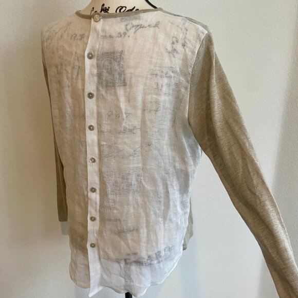 SARTORIAL SARACENA ANTHROPOLOGIE 100%LINEN BLOUSE SZ M TAN WHITE MADE IN ITALY - Picture 9 of 16